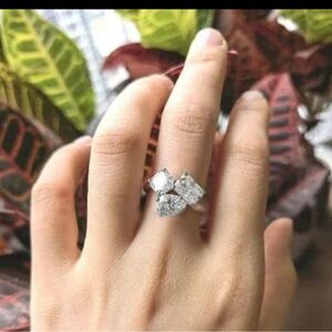 Beautiful Silver-Tone Triple-Stoned Cubic Zirconia Statement Ring